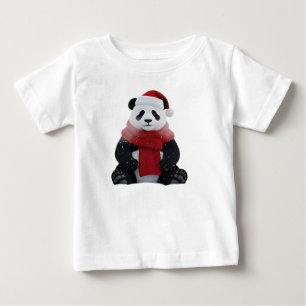Festive 3D Panda in Winter Forest Baby T-Shirt