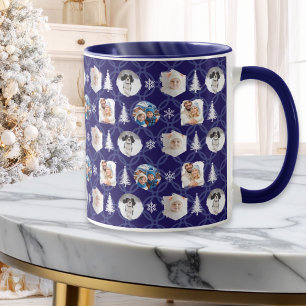 Festive 4 Photo Collage Navy Blue Christmas Mug