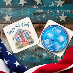Festive 4th of July Barbecue Picnic Square Paper Coaster