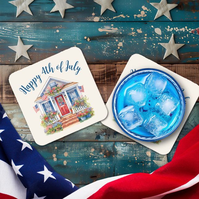 Festive 4th of July Barbecue Picnic Square Paper Coaster (Festive 4th of July Barbecue Picnic paper coaster)