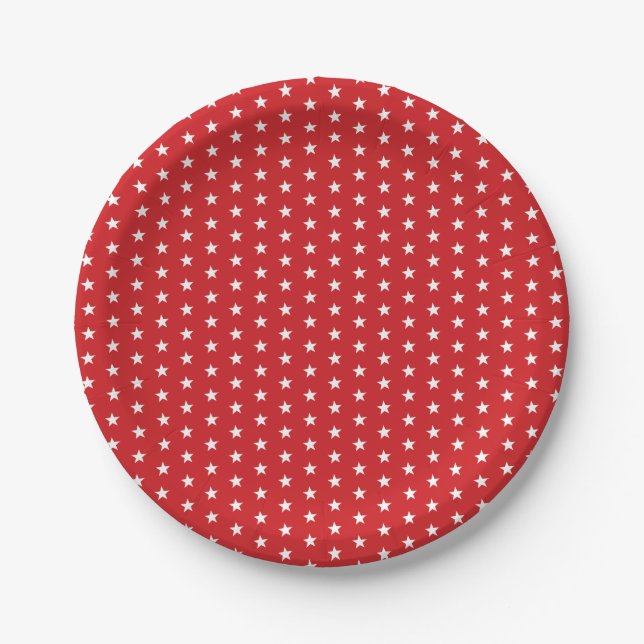 Festive 4th of July Red White Star Pattern Paper Plate (Front)