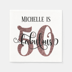 Festive 50 & Fabulous Rose Gold Glitter Birthday Napkin
