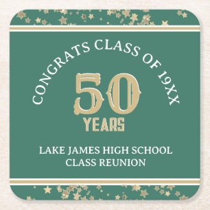 Festive 50th Class Reunion party Square Paper Coaster