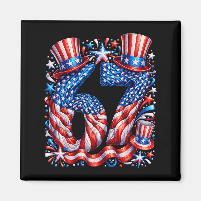 Festive 67 Meme Aamerican Flag Usa Magnet (Front)