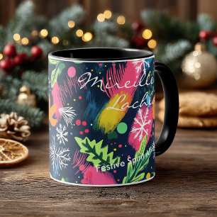 Festive abstract art with snowflakes bright colour mug