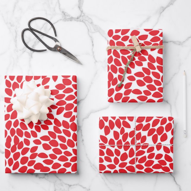 Festive Abstract Floral Pattern Red Christmas  Wrapping Paper Sheet (Front)