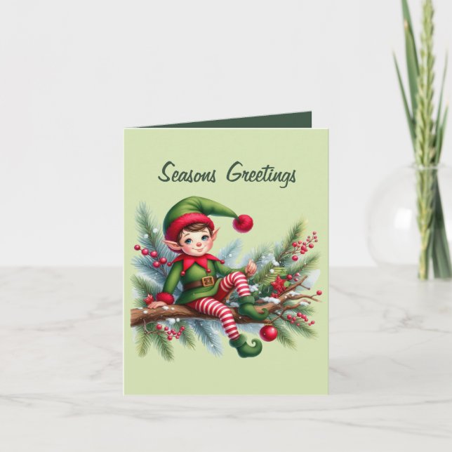 Festive add message Christmas elf  Holiday Card (Front)