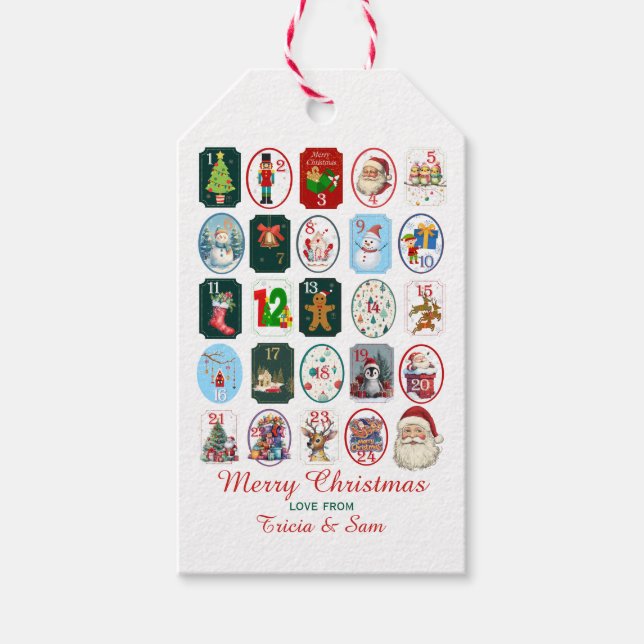 Festive Advent Calendar White Gift Tags (Front)