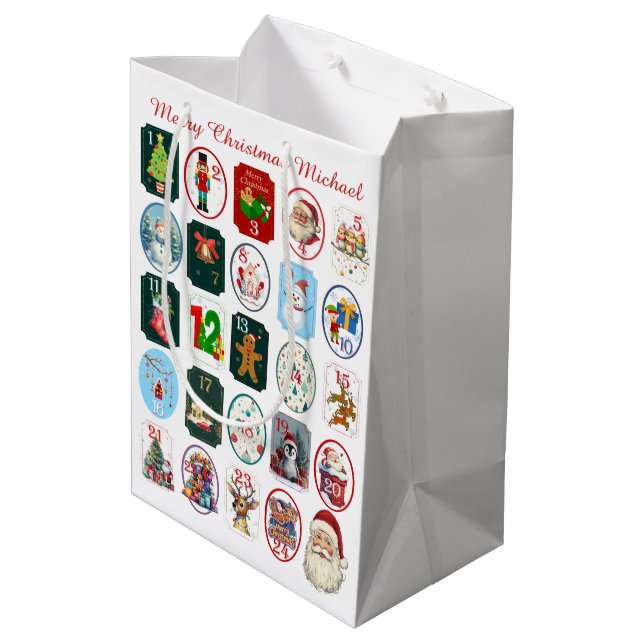 Festive Advent Calendar White Medium Gift Bag (Back Angled)