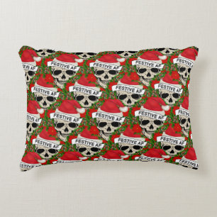 Festive AF Cool Skeleton In Santa Hat  Decorative Cushion