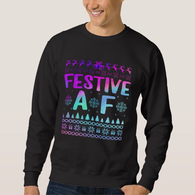 Festive AF Ugly Christmas Snowflakes Reindeer Leop Sweatshirt (Front)