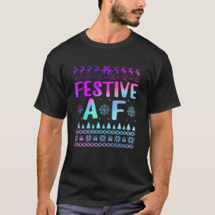 Festive AF Ugly Christmas Snowflakes Reindeer Leop T-Shirt