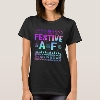 Festive AF Ugly Christmas Snowflakes Reindeer Leop T-Shirt