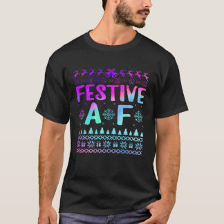 Festive AF Ugly Christmas Snowflakes Reindeer Leop T-Shirt