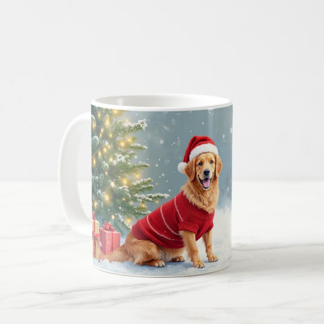 Festive Afghan Hound Christmas Santa Hat Funny Coffee Mug (Front Left)