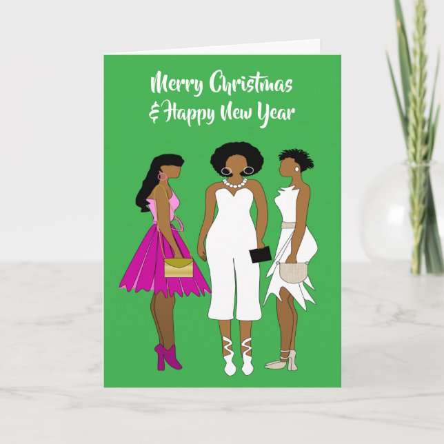 Festive African American Christmas Card (Front)