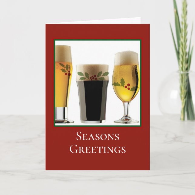 Festive Ale Glasses Customisable Holiday Card (Front)
