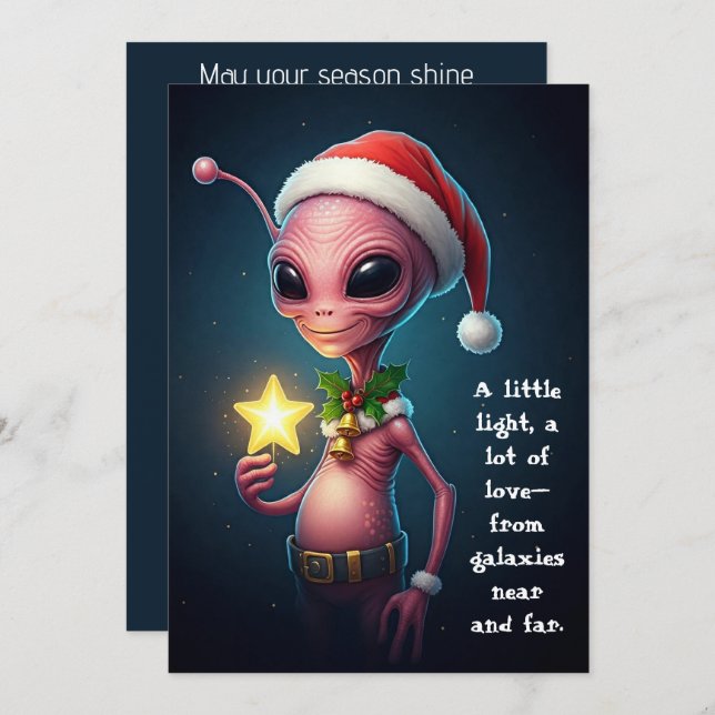 Festive Alien with Glowing Star – Cosmic Christmas Holiday Card (Front/Back)