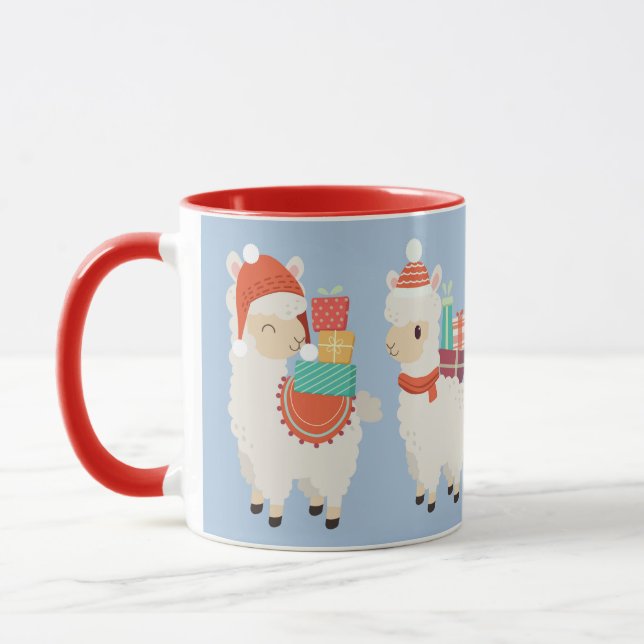 Festive Alpacas Carrying Gifts | Christmas Holiday Mug (Left)