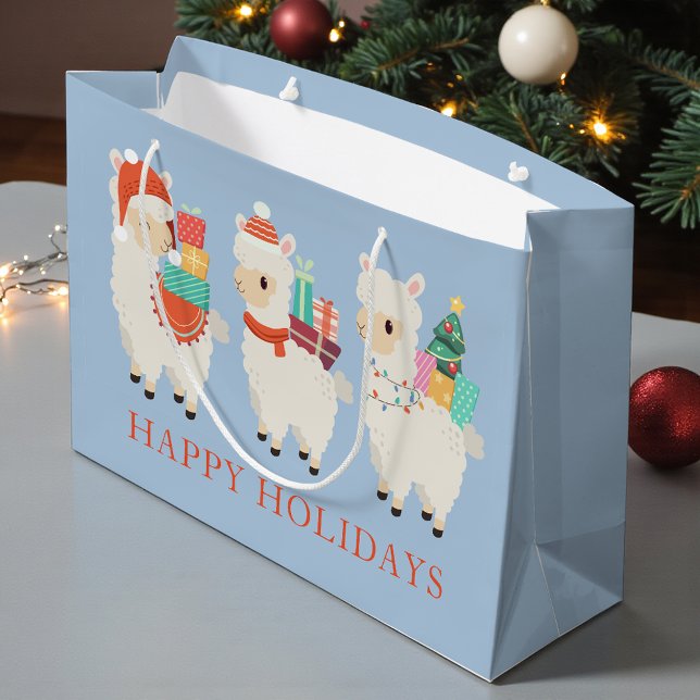 Festive Alpacas Carrying Gifts | Christmas Large Gift Bag (Creator Uploaded)