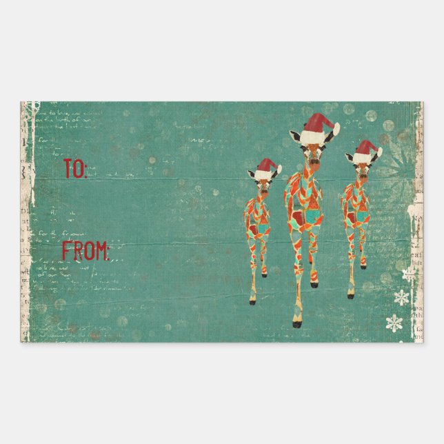 Festive Amber & Azure Giraffes Gift Sticker (Front)