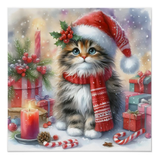 Festive and Adorable, Cozy Christmas Kitten Poster (Front)
