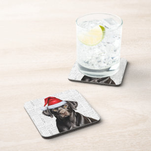 Festive and Cute Black Lab Woof Christmas Coaster