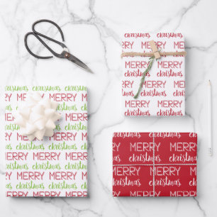 Festive and Cute Merry Christmas Script Holiday Wrapping Paper Sheet