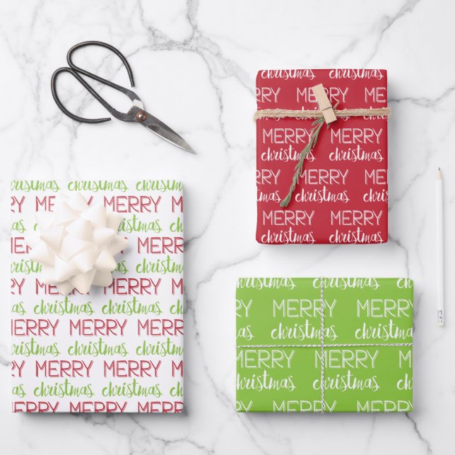 Festive and Cute Merry Christmas Script Holiday Wrapping Paper Sheet (Front)