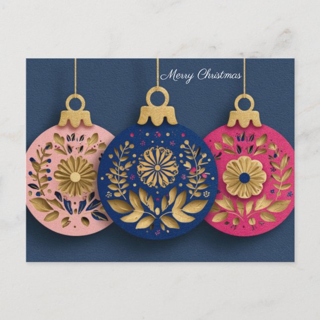 Festive and elegant Christmas Bauble Greeting Postcard (Front)