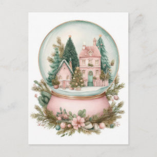 Festive and elegant Pastel Christmas Snow Globe Postcard