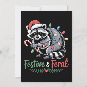 Festive And Feral Christmas Racoon Candy Cane Invitation