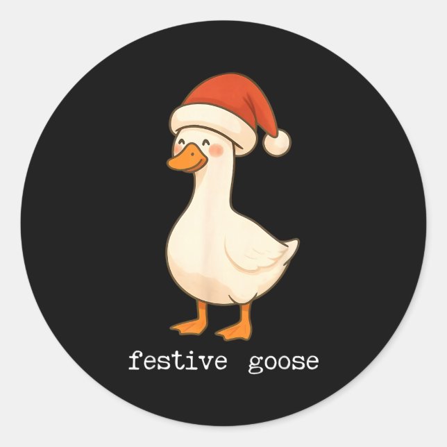Festive And Mpy Goose Santa Hat Xmas Light Matchin Classic Round Sticker (Front)