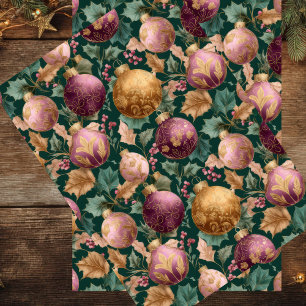 Festive and Vintage Style Christmas Baubles Holly Tissue Paper