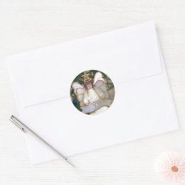 Festive Angel Joy Gold Star Classic Round Sticker