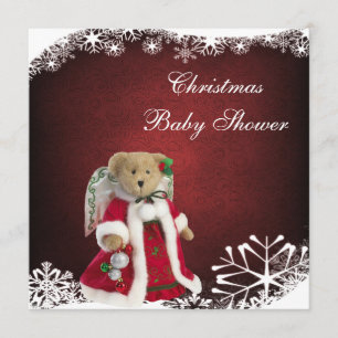 Festive Angel Teddy Bear Christmas Baby Shower Invitation