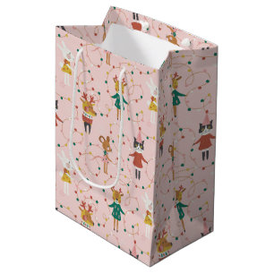Festive Animal Friends Christmas Pattern Medium Gift Bag