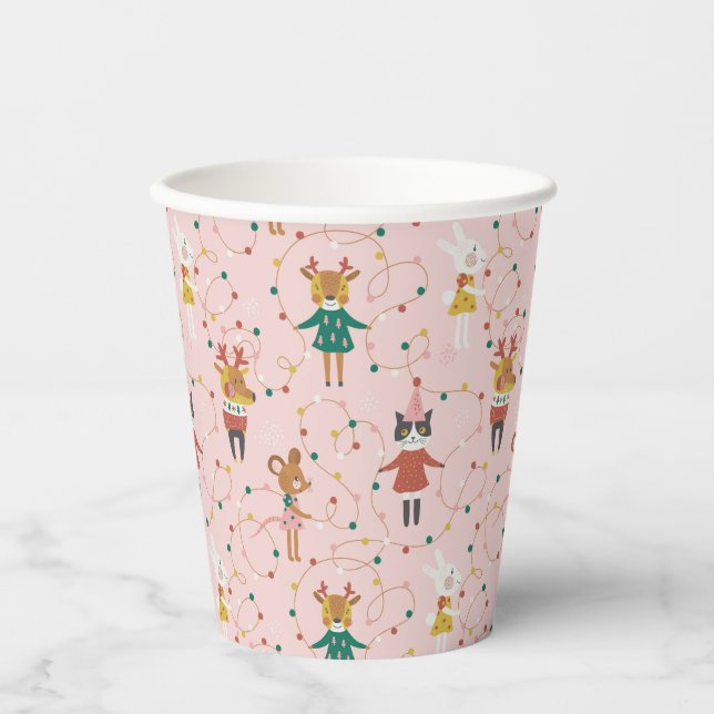 Festive Animal Friends Christmas Pattern Paper Cups (Front)