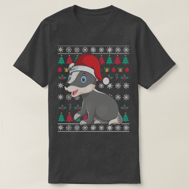 Festive Animal Honey Badger Xmas Ugly Christmas T-Shirt (Design Front)