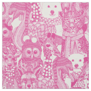 festive animals pink fabric