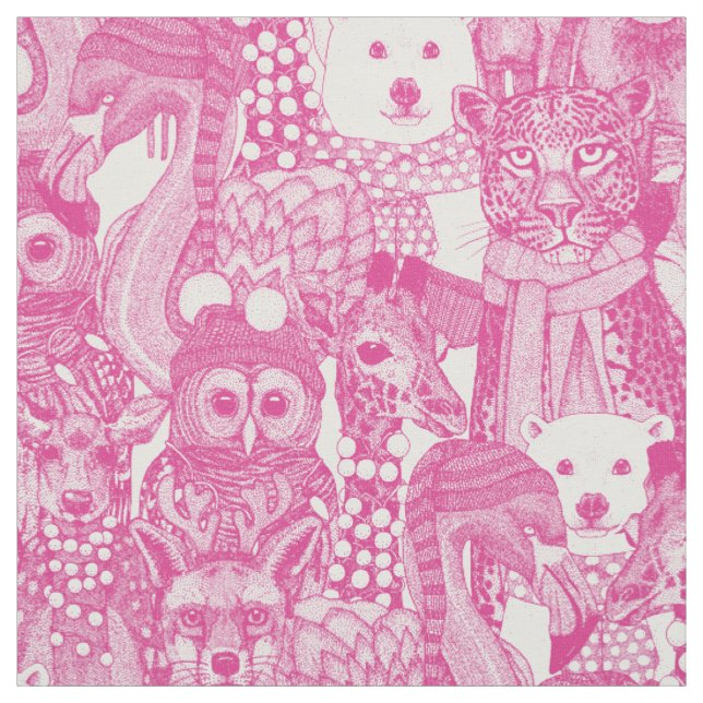 festive animals pink fabric (Swatch)