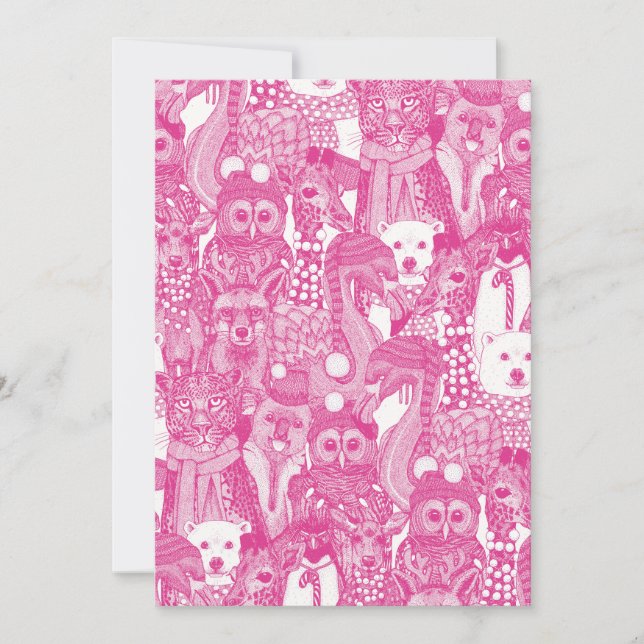 festive animals pink holiday card (Front)