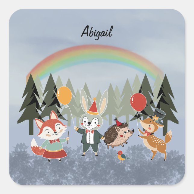 Festive animals square sticker (Front)