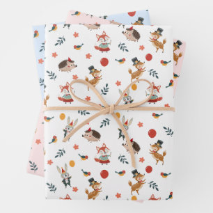 Festive animals wrapping paper sheet