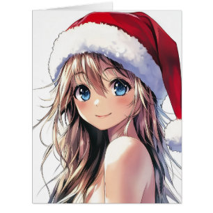 Festive Anime Girl Santa Hat with Bright Blue Eyes