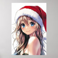 Festive Anime Girl Santa Hat with Bright Blue Eyes
