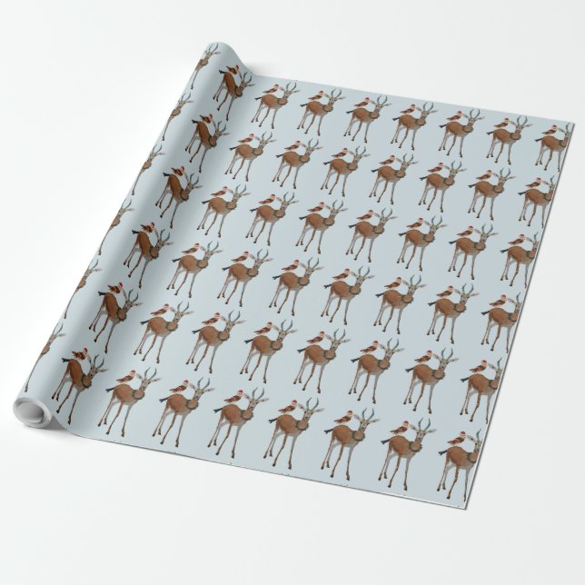 FESTIVE ANTELOPE & OWL Wrapping Paper (Unrolled)