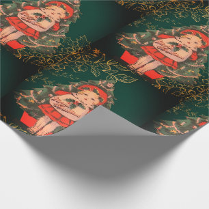 Festive Antique Christmas Doll Green Red Wrapping Paper
