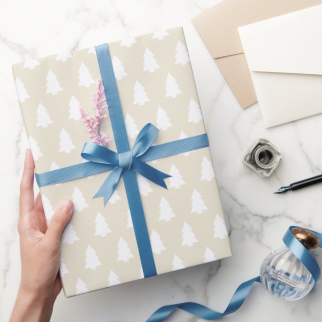 Festive Antique White Christmas Tree pattern Wrapping Paper (Gifting)