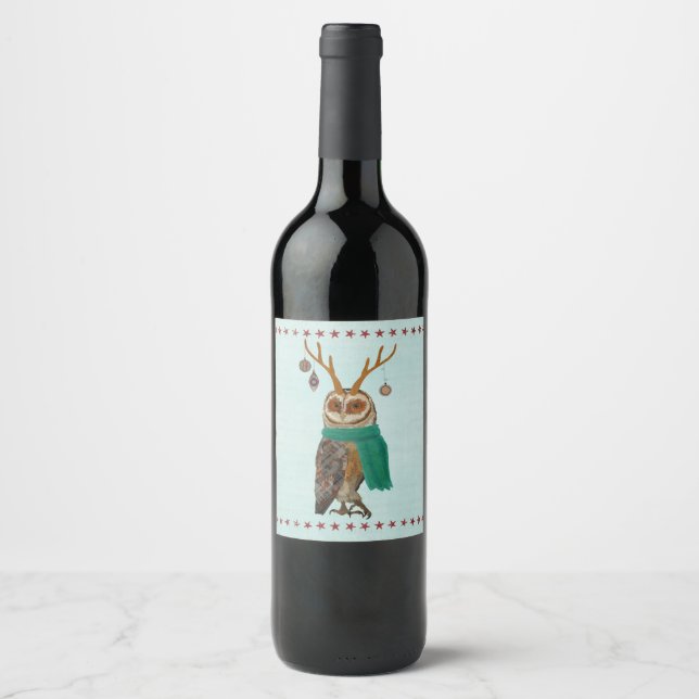 FESTIVE ANTLER OWL WINE LABEL (Front)